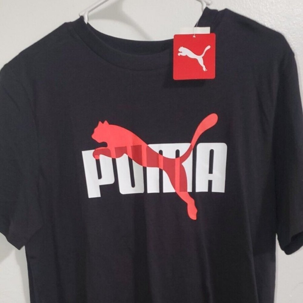 Puma Crew Neck Short Sleeve T-Shirt Mens White Black/Red Logo Size M